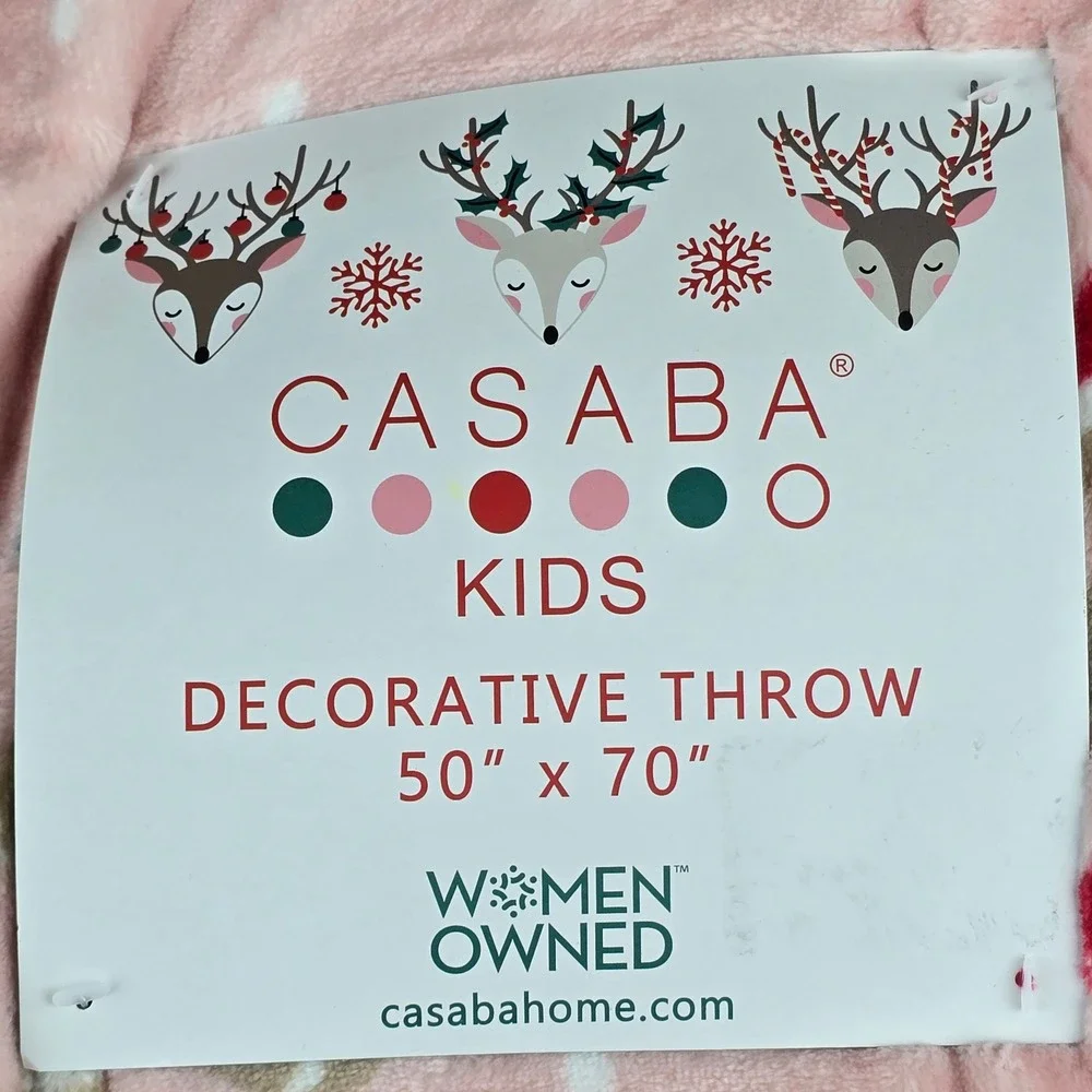 Casaba Kids Pink Gingerbread Winter Sports Plush Throw 50x70 BNWT
